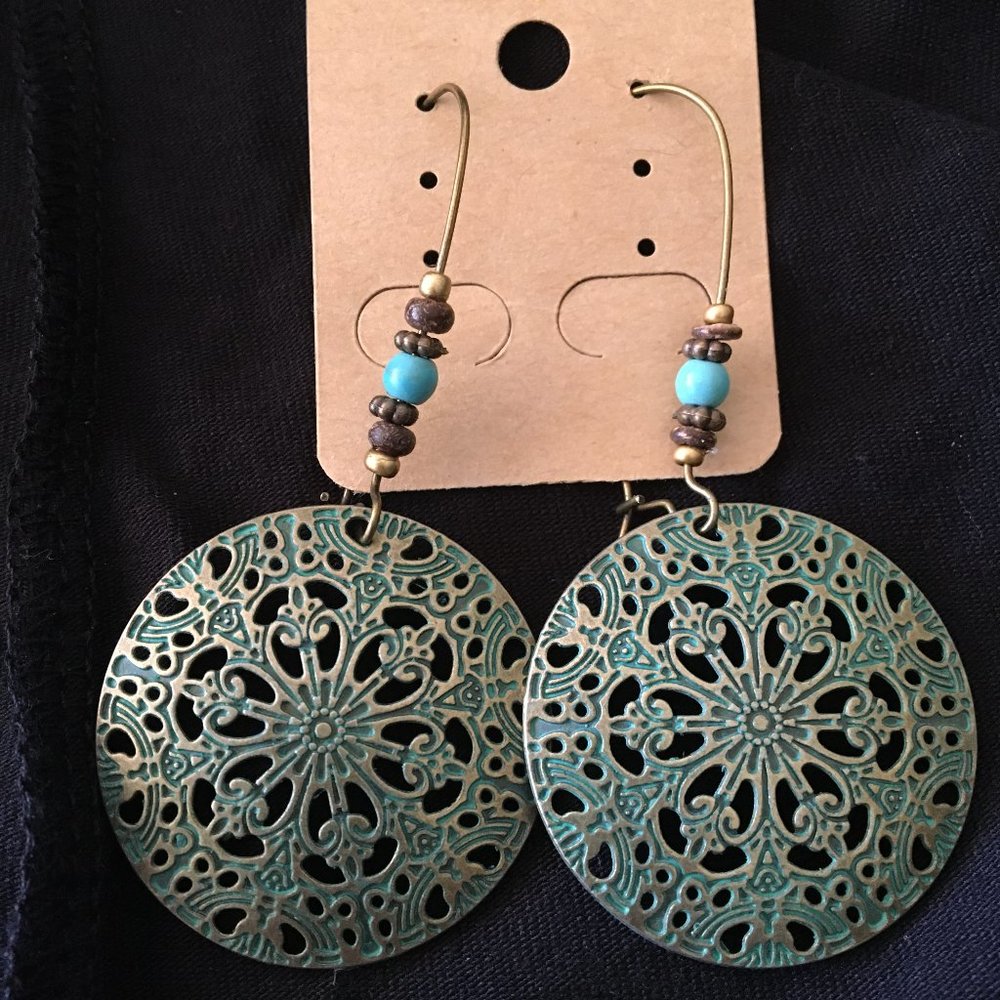 Earrings, dangle, hook, turquoise bead,boho